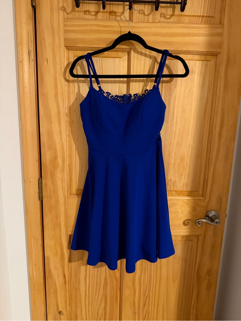 Royal Blue Spaghetti-Strap Mini Dress with Lace Trim